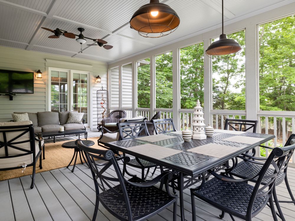 Evening lighting over a patio table